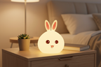 Silicone Open Eye Bunny Touch Lamp in cozy bedroom setting